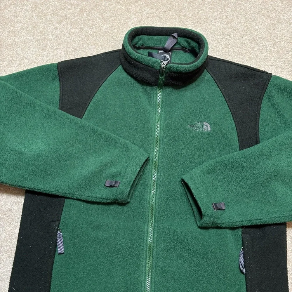 The North Face Jacket Boys XL Green‎ Black Fleece Full Zip Pockets Outdoor